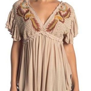 Free People sand embroidered tunic top XS